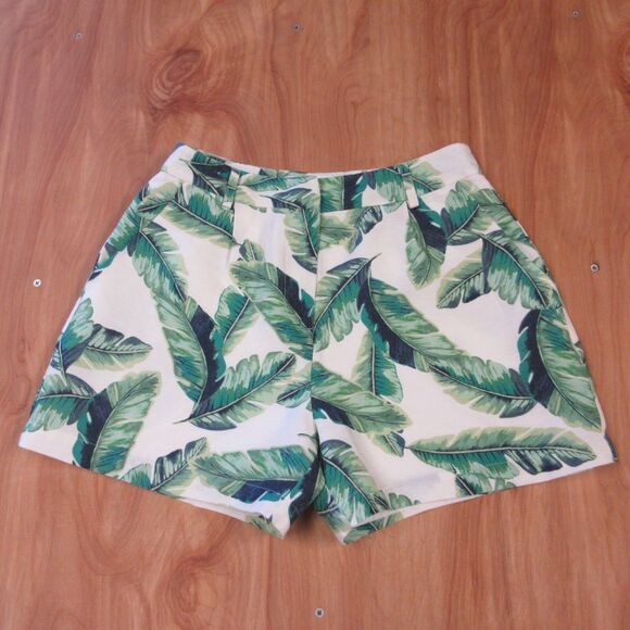 AMANDA UPRICHARD Wallace Beverly Linen Blend Shorts XS Banana Leaf Palm Leaves - Picture 1 of 13